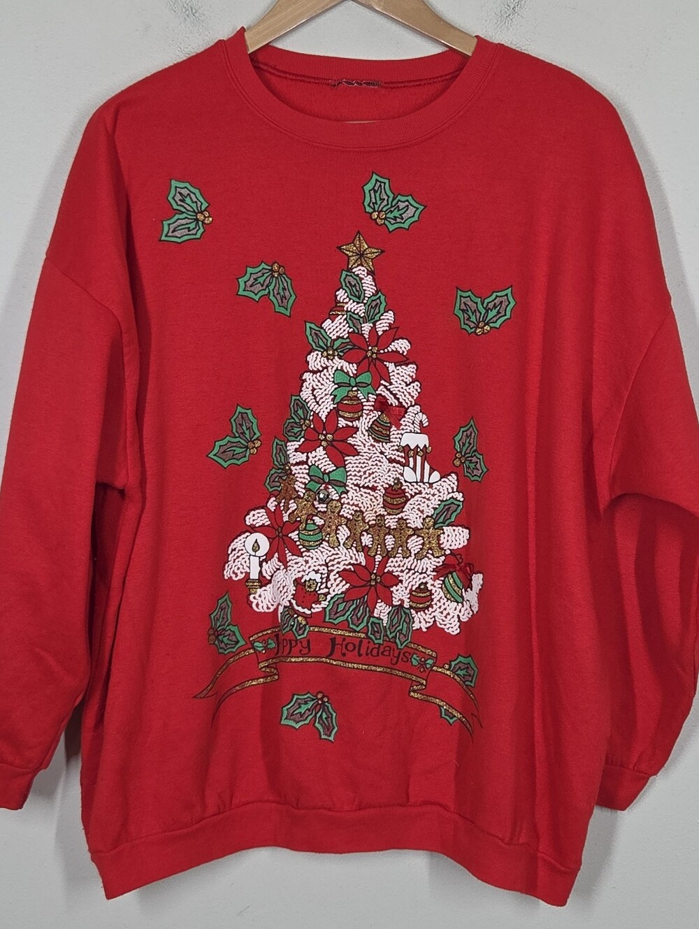 Vtg 90s Christmas Tree Sweatshirt Holiday Novelty Ugly Sweater Granny Party